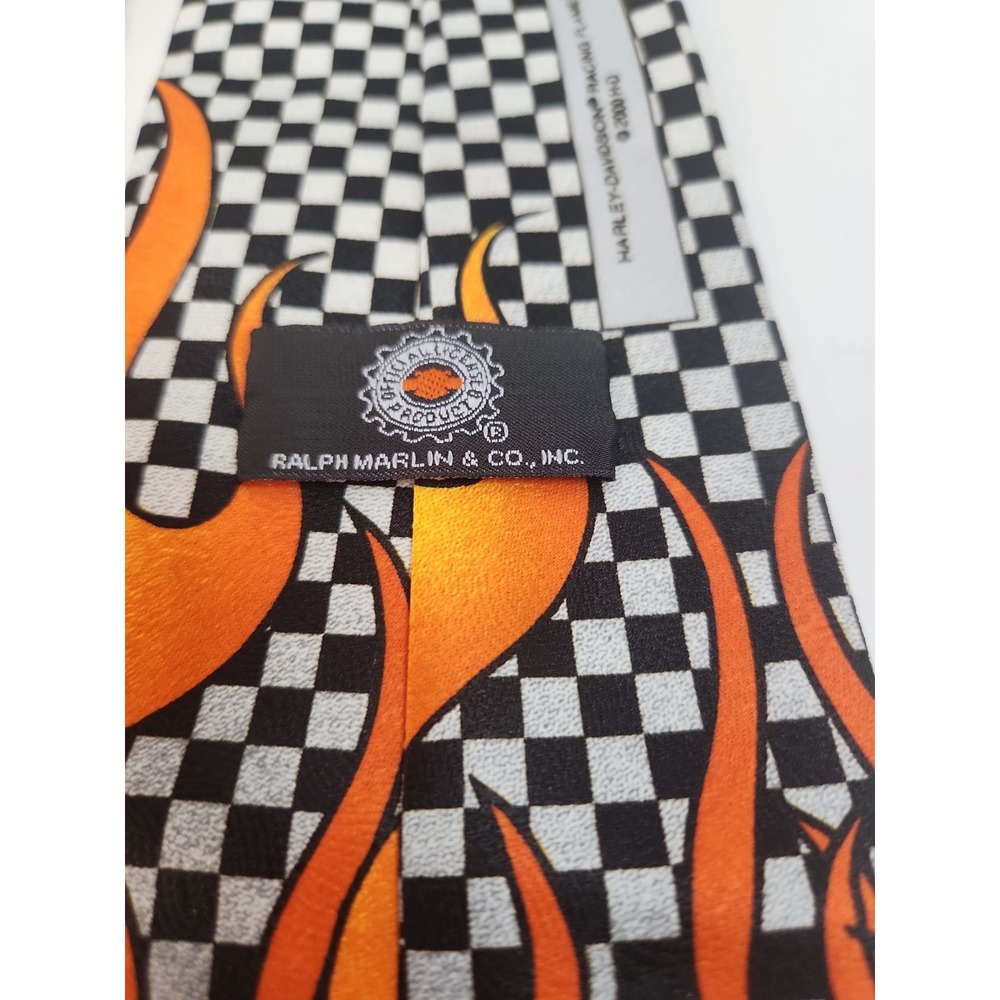 Vintage Harley Davidson Ralph Marlin Tie Checkered Flame Motorcycle Biker Mens - Picture 4 of 7